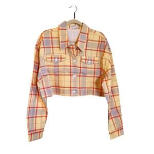 WEWOREWHAT NWOT Plaid Cropped Denim Jacket, Size M/L